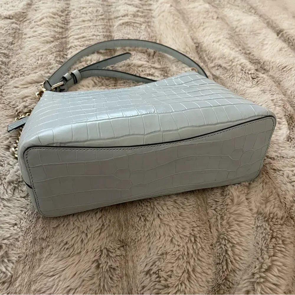 Kate Spade Zippy Frosty Sky Blue‎ Convertible Crocodile Leather Crossbody Purse